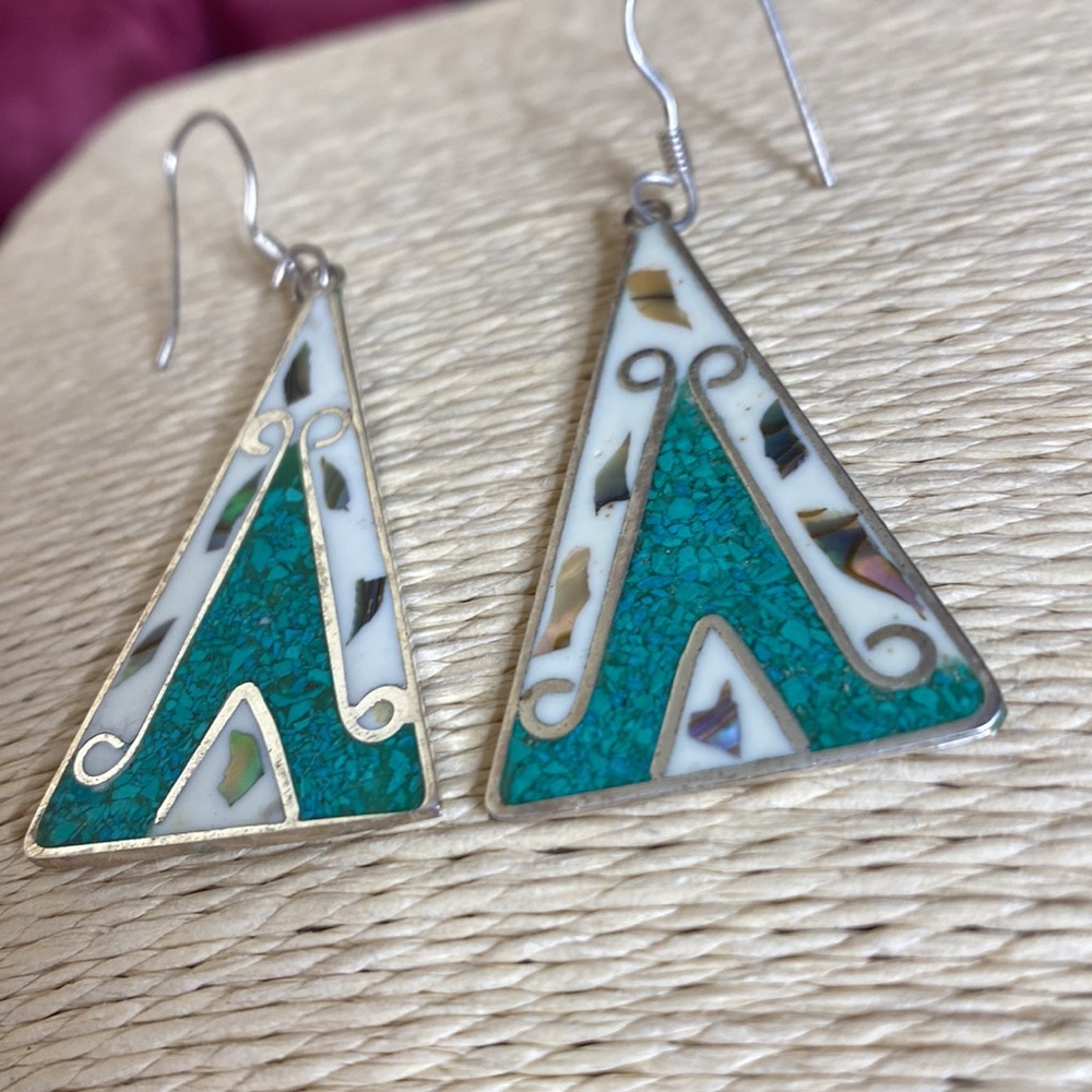 Triangle Shaped Inlay Dangle Earrings - image 3